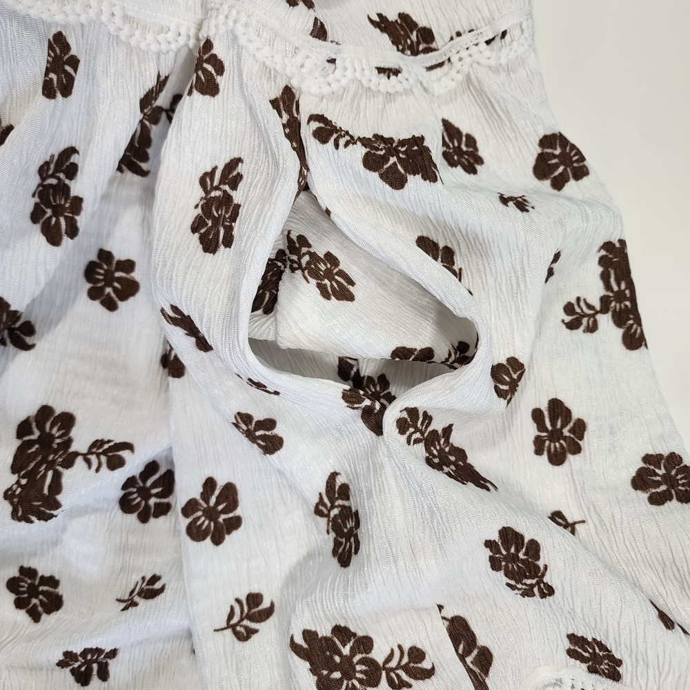 Mikarose Dress Floral Size M White/Brown Spring Tiered Cloud Dress Pockets Lace - Picture 11 of 12